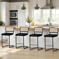 Zesthouse Natural Rattan Counter Stools Set of 4, 26" Modern Bar Stools with Solid Wood Back & Chrome Base, Black Velvet Counter Height Barstools, Mid Century Cantilever High Chairs for Kitchen Island