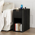 Homleke Narrow End Table with Fluted Drawer and Charging Station, Small Nightstand with USB Ports & Outlets, Bedside Table for Bedroom or Living Room, Modern Accent Table, Black