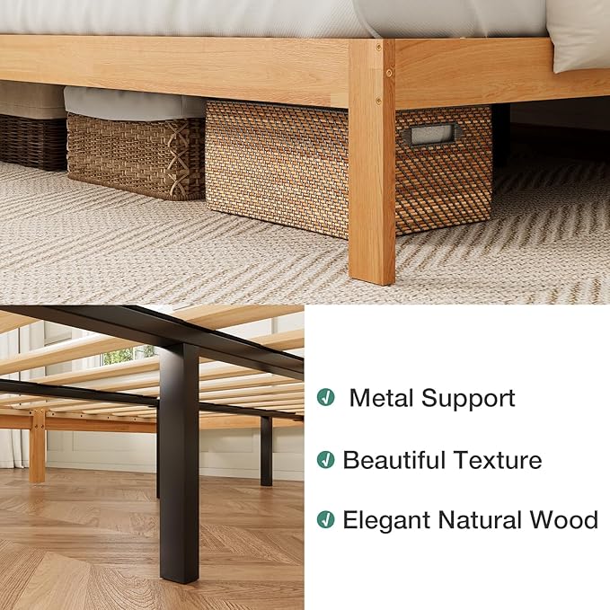 Novilla 12 Inch King Bed Frame, Classic Solid Wooden King Size Platform Bed Frame, Sturdy Wood Slat Support, No Box Spring Needed, Easy Assembly, Natural Grain Wood