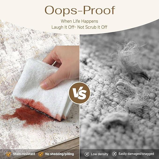 4x6 Washable Area Rug Beige Grey Abstract Non Slip Soft Low Pile Rug for Entryway Kitchen Bathroom Neutral Modern Throw Carpet for Living Room Bedroom Home Decor