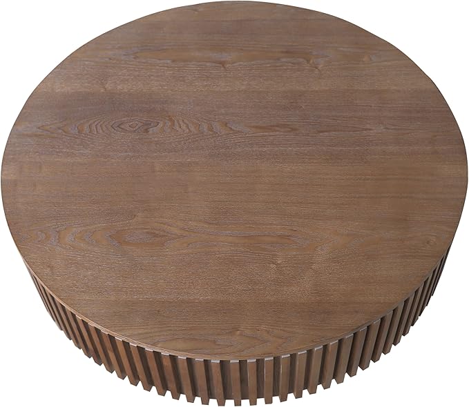39.37" Round Coffee Table with Storage for Living Room Wood Coffee Table Contemporary Circle Center Table for Apartment, Easy Assembly, Walnut