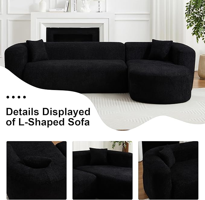 109.4" Sectional Couch with L-Shaped Chaise, Boneless Modular Sectional Sofa, Soft Chenille Sofa with Deep Seat for Living Room, No Assembly (Right-Facing Chaise, Black) | Breaathable Material