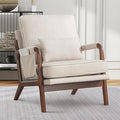 ANJ Mid Century Modern Accent Chair, Lounge Reading Armchair with Extra Side Pocket & Detachable Cushion, Comfy Fabric Accent Chairs for Living Room, Bedroom,Beige