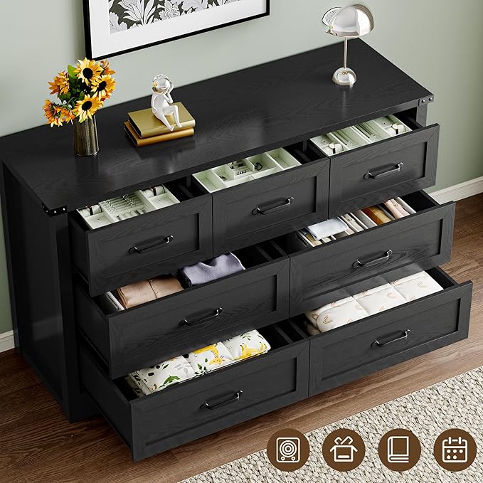 BORNOON 7-Drawer Dresser for Bedroom, Modern Wooden Chest of Drawers with Metal Handles, Anti-Tipping Design, Sturdy and Stable Storage Organizer for Living Room, Entryway, Home Office