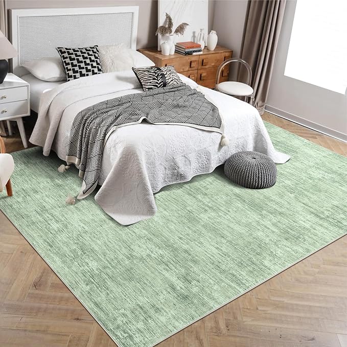 RUGSREAL 8x10 Washable Rug for Living Room Non-Slip Modern Abstract Area Rug Stain Resistant Large Bedroom Carpet Contemporary Accent Throw Floor Carpet Solid Rug for Dining Room Home Decor, Green