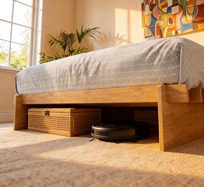 XIAO WEI King Wood Platform Bed Frame, King Size Bed Frame with Wood Slat Support, Japanese Joinery with 8" Under-Bed Storage, No-Tool Assembly, No Box Spring Needed, Noise Free, Natural