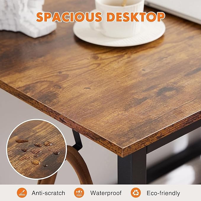 Sweetcrispy Computer Office Desk 55 Inch Student Study Writing Work with Metal Frame Wood Tabletop Modern Simple PC Home Bedroom Table, Rustic Brown