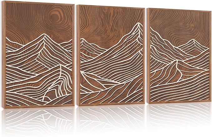 HPINUB Line Style Mountain Framed Canvas Wall Art, Vintage Tree Rings Wall Decor, Abstract Tree Spiral Wall Painting, Modern Nature Art Prints for Living Room,Bedroom,Farmhouse(Set of 3,12X16 Inch)