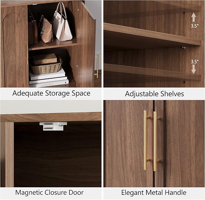 FORTUNETEC Sideboard Buffet Cabinet with Storage Set of 2, Mid Century Modern Accent Cabinet with Arched Doors, Modular Media Console, Credenza for Living Room Kitchen Dining Room Entryway, Walnut