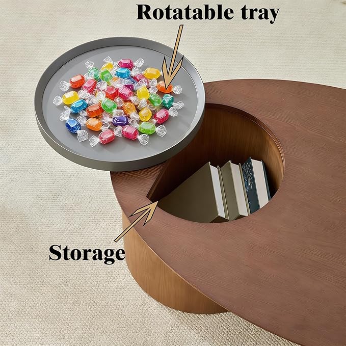 47.24” Oval Coffee Table, Modern Center Table with Storage & Removable Tray, Dinning Table, MDF Side Table for Living Room, Apartment, Small Space, Office.(Walnut)