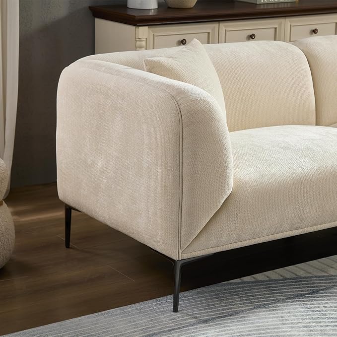 MEETAKING 82.7" Modern Boucle Sofa, 3-Seater Upholstered Couch with Metal Legs, Luxury Deep Seats Cloud Curved Sofas, Minimalist Living Room Couches for Apartment, Home Office, Bedroom - Beige