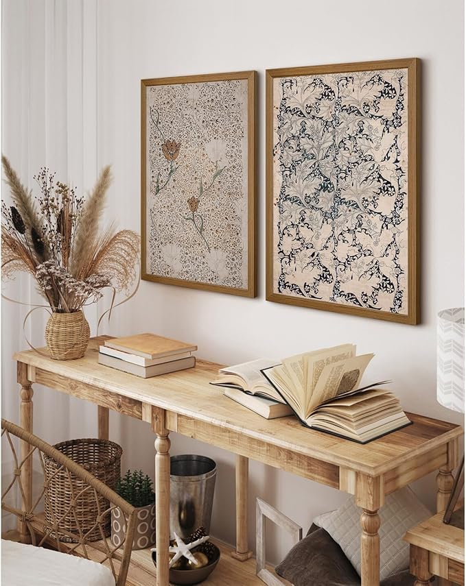 Vintage Botanical Wall Art Prints Set of 2 Antique Sketch Wall Art Decor Neutral Flower Canvas Wall Art Floral Pictures Farmhouse Painting Vintage Floral Artwork for Room Bedroom 12x16 Inch Framed