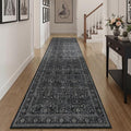 Washable Runner Rug 3x10, Vintage Farmhouse Dark Hallway Runner for Kitchen Floor Non Slip, Low Pile Thin Long Carpet Runner for Entryway Corridor Mudroom Foyer, Midnight