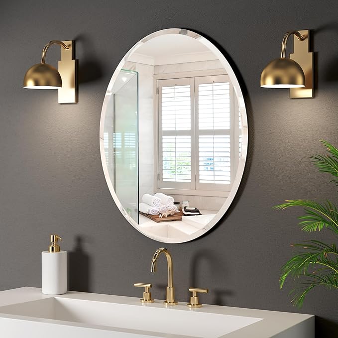 KOHROS Large Oval Bathroom Mirror 36" x 24" Frameless Beveled Edge Wall Mirror for Bathroom Vanity and Entryway Horizontally or Vertically Hanging