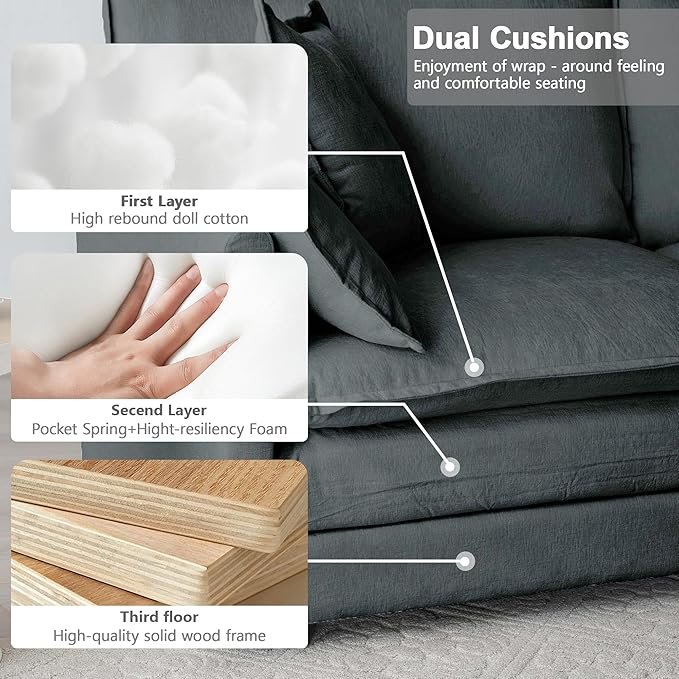 Modular Sectional Sofa, 76.7 Inch L-Shaped Cloud Sofa with Deep Seat Comfortable Chenille Sofa with Cushion Double Sectional Sofa for Living Room Apartment,Gray