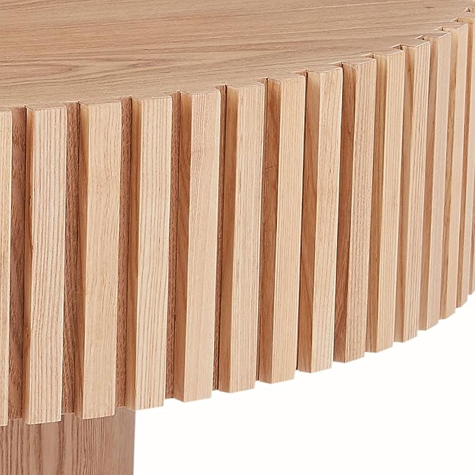 Round Coffee Table Wood Circle Coffee Table for Living Room Contemporary Fluted Table for Apartment, Easy Assembly ø35.43'', Oak