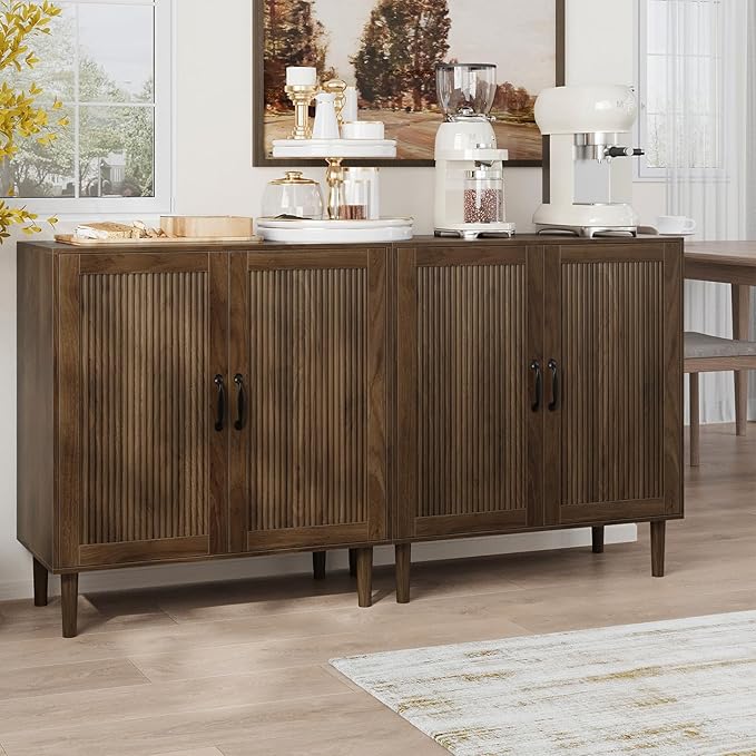Kiasthome Buffet Cabinet with Wavy Fluted Doors, Sideboard Storage Cabinet with Adjustable Shelves, Modern Wooden Accent Cabinet for Dining Room & Living Space