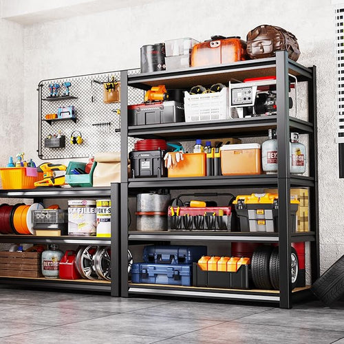 AOAORRG 35" H Garage Shelving Heavy Duty Storage Shelves, Metal Adjustable Shelving Unit, Utility Garage Organizer Shelf for Basement, Pantry, Kitchen, Warehouse, 15.7" Dx33.5 Wx35 H, Black