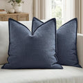 MIULEE Euro Sham Pillow Covers for Bed 24x24, 2 Pack Navy Blue Thick & Textured Decorative Throw Pillow Covers, Neutral Linen Cushion Cases, Modern Farmhouse Home Decor, No Filling