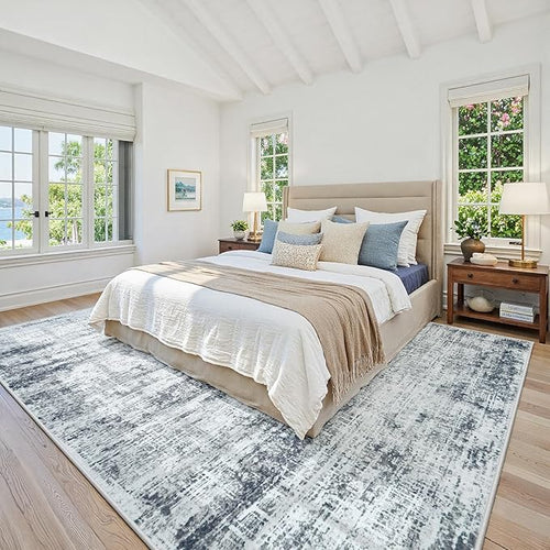 8x10 Area Rugs Washable Rug:Anti-Skid Abstract Modern Living Room Rug Soft Thin Carpets Indoor Floor Non-Shedding Carpet for Bedroom Dining Farmhouse Nursery Home Office(Black/Grey/White, 8x10)