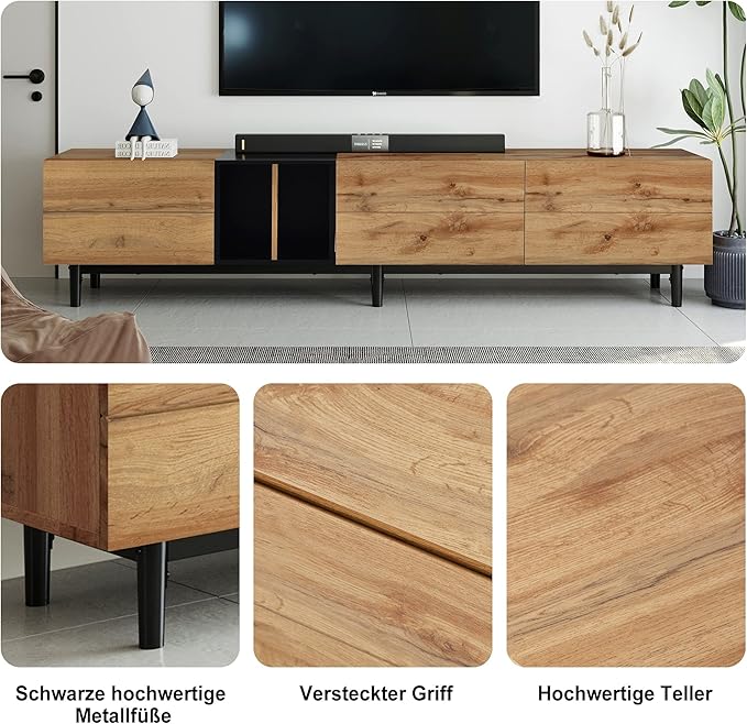 Virubi Modern 76.8" TV Stand for TVs Up to 80", Wooden Entertainment Center with 3 Cabinets & Open Shelves, Media Console with Storage for Living Room, Bedroom & Entertainment Spaces