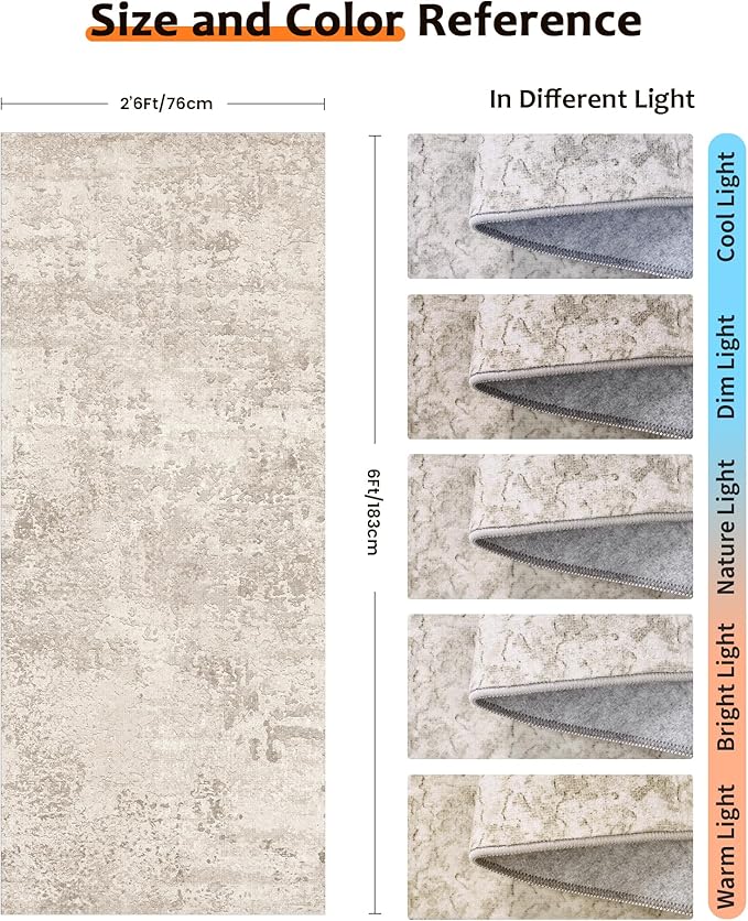 Art&Tuft Runner Rug 2'6"x6' - Anti-Slip Backing Abstract Runner Rug No Slip, Stain Resistant Runners for Hallways, Kitchen, Living Room, Foldable Machine Washable Area Rug (2'6"x6', Beige)