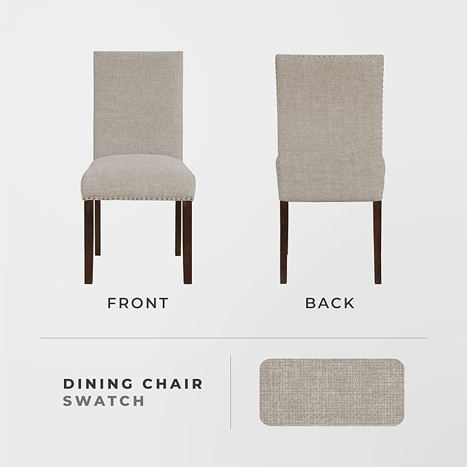 Lexicon Upholstered Dining Chairs Set of 2 - Soft Durable Fabric Armless High Back Kitchen Modern Dining Room Chairs for 2, Nailhead Trim Side, Brushed Brown Sturdy Wooden Frame, Easy Assembly, Taupe