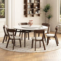 Dining Chairs Set of 6 Mid-Century Modern Oak Upholstered Leather Scandinavian Solid Wood Kitchen & Dining Room Chairs with Curved Backrest Sillas de Comedor for Dining Table(Walnut/Beige)