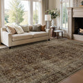 Distressed Coffee Brown Living Room Rugs 6x9, Washable Non Slip Thin Carpet Rugs for Dining Room Under Table, Vintage Earth Tone Area Rugs for Bedroom Home Office Reading Nook