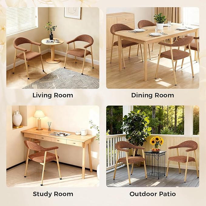 DUMOS Dining Chairs Set of 4, Linen Fabric Upholstered Kitchen Side Chairs with Curved Backrest & Metal Legs, Modern Farmhouse Accent Chairs for Dining Room Kitchen Living Room Cafe, Orange