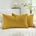 HAUSSY Mustard Yellow Throw Pillow Covers 12x20 Inch Set of 2,Boho Decorative Faux Linen Lumber Throw Pillows Cozy Farmhouse Accent Cushion Covers,Home Decor for Couch Sofa Bed Living Room