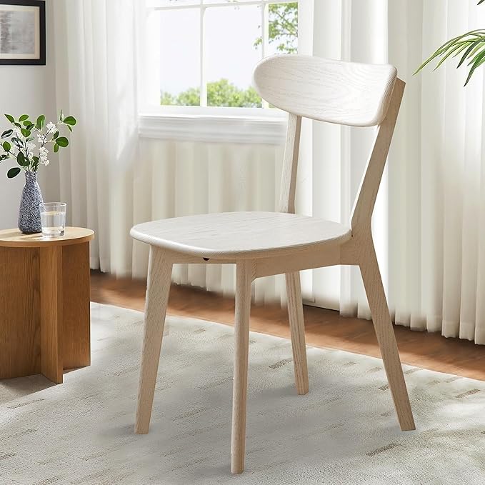Modern Dining Chairs, Solid Oak Wood Dining Chair with Comfortable Backrest, Sturdy Wooden Chairs for Kitchen, Dining Room, White