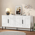 Fluted Sideboard Buffet Cabinet: 63" Modern White Sideboard Cabinet with Storage, Dining Room Credenza with 4 Doors, Living Room Console Table with Cabinets (White)
