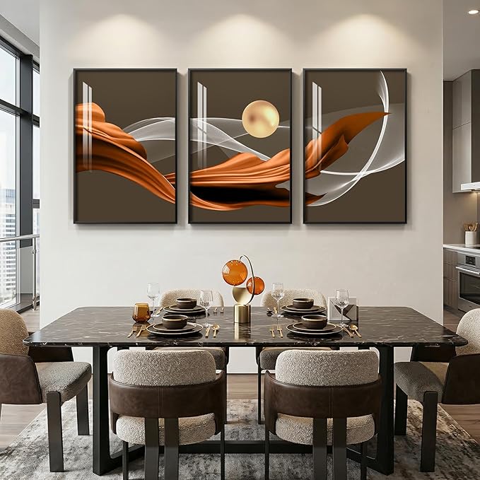3 Piece Large Framed Modern Wall Art for Living Room, Abstract Brown Luxury Artwork for Walls, Contemporary Minimalist Line Pictures Prints Paintings for Dining Room Office Wall Decor 24x36 Inch