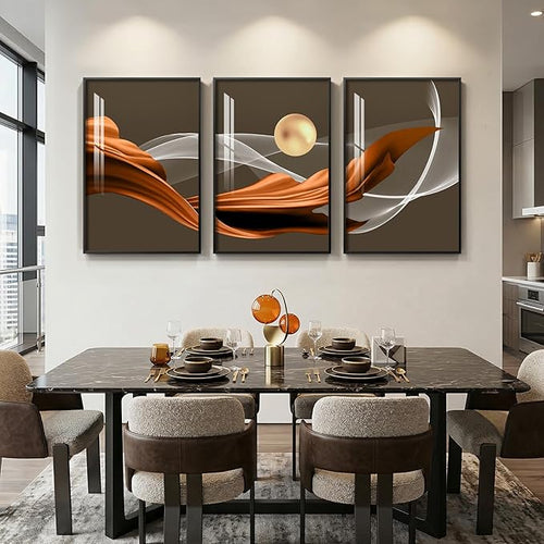 3 Piece Large Framed Modern Wall Art for Living Room, Abstract Brown Luxury Artwork for Walls, Contemporary Minimalist Line Pictures Prints Paintings for Dining Room Office Wall Decor 24x36 Inch