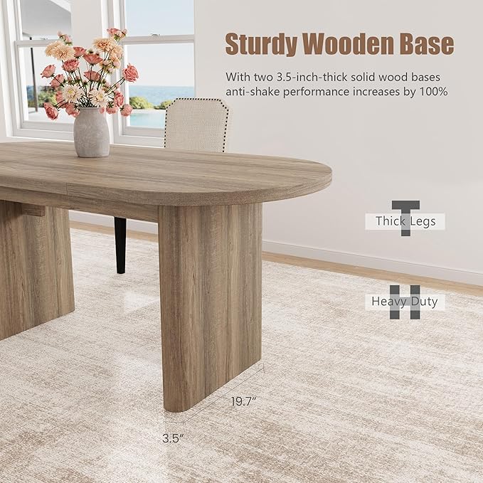 GarveeHome Oval Dining Table for 6-8 People, Long Large Kitchen Table with Thick Sturdy Wooden Base, Farmhouse Dining Room Table for for Kitchen, Living Room, Office (63" Long,Rustic Pear)