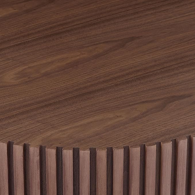 Walnut Round Coffee Table for Living Room Contemporary Circle Wood Coffee Table with Pedestal, Easy Assembly ø31.49'',