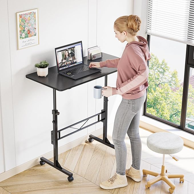 HOMIDEC Standing Desk, 32 Inch Portable Small Desk Adjustable Height, Rolling Home Office Desks with Wheels, Sit Stand Desk for Bedroom Walking Pad Home Office Small Space, Black