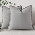 decorUhome Summer Decorative Neutral Linen Fringe Euro Sham Throw Pillow Covers Set of 2 Light Grey Pillow Covers with Tassels Soft Farmhouse Boho Accent Pillow Cases for Couch Bed Sofa 24x24 Inch