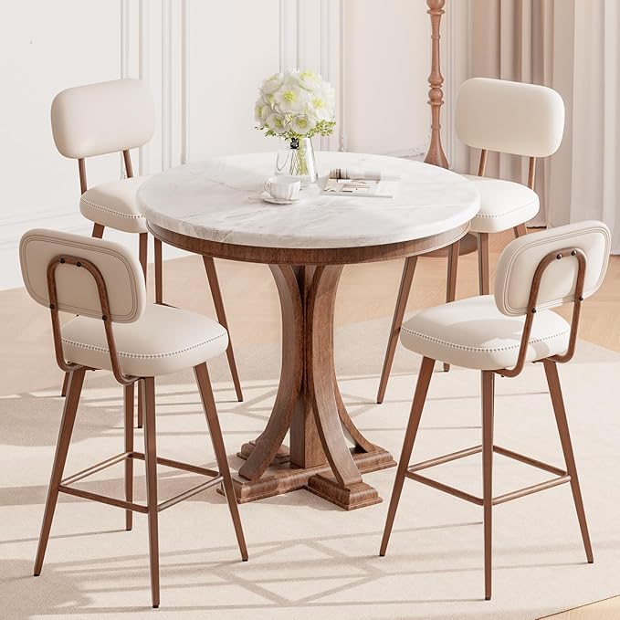 MALOL 26“ PU Leather Swivel Bar Stools Set of 3, Mid Century Counter Height Bar Chairs with Low Back and Metal Legs, Modern Bar Stool Chair for Kitchen Island, Beige