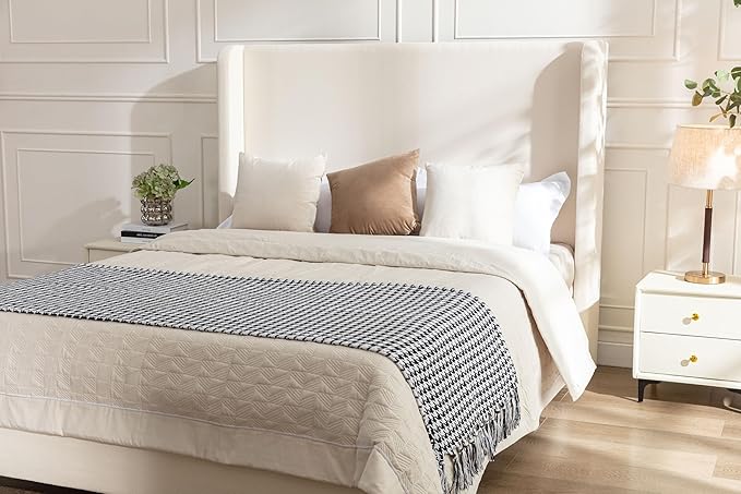 California King Size Upholstered Bed Frame, 54" Tall Headboard Wingback Platform Bed Frames, Elegant Simplicity/Strong Wood Slats Support/No Box Spring Needed/No Noise, Beige Boucle