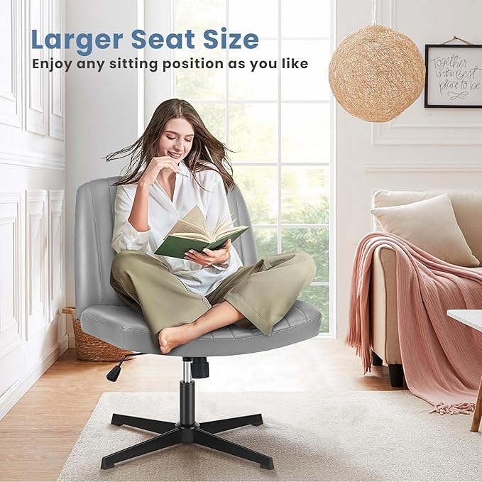 DUMOS Criss Cross Chair Legged Office Chair, Wide Comfy Desk Seat, Armless Computer Task Chairs, Swivel Vanity Home Chair No Wheels,Height Adjustable