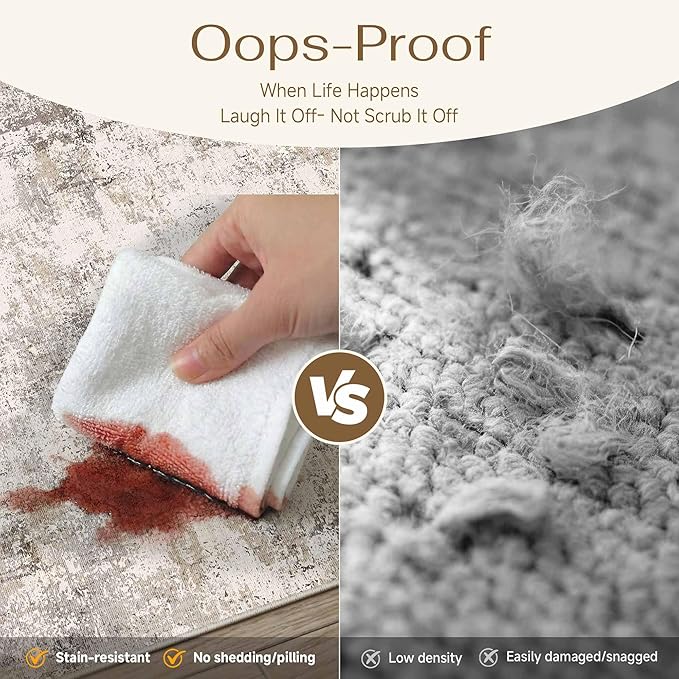 3x5 Washable Area Rug Brown Grey Abstract Non Slip Soft Low Pile Rug for Entryway Kitchen Bathroom Neutral Modern Throw Carpet for Living Room Bedroom Home Decor
