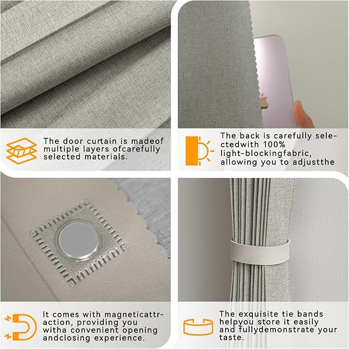 Jilron Accordion Door Curtain Set - 100% Blackout, with Curtain Rod Included, for Bedroom Privacy Protection (Grey-43 W x 78" L+Rod)