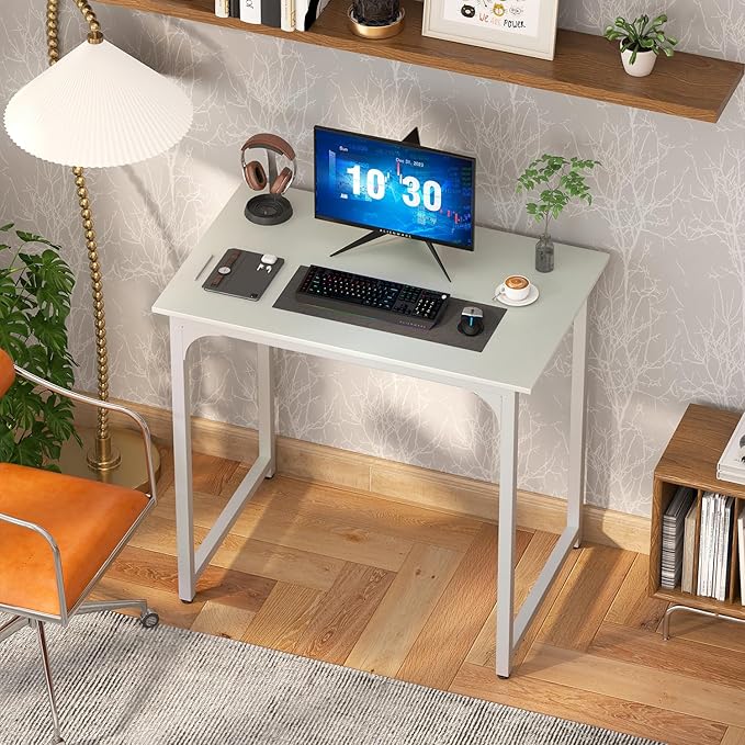 PayLessHere | 32 Inch Computer Desk | White | Office Desk with Metal Frame, Adjustable Feet | Water-Resistant, Scratchproof Surface | Sturdy Writing Table for Home Office or Study | Pack of 1