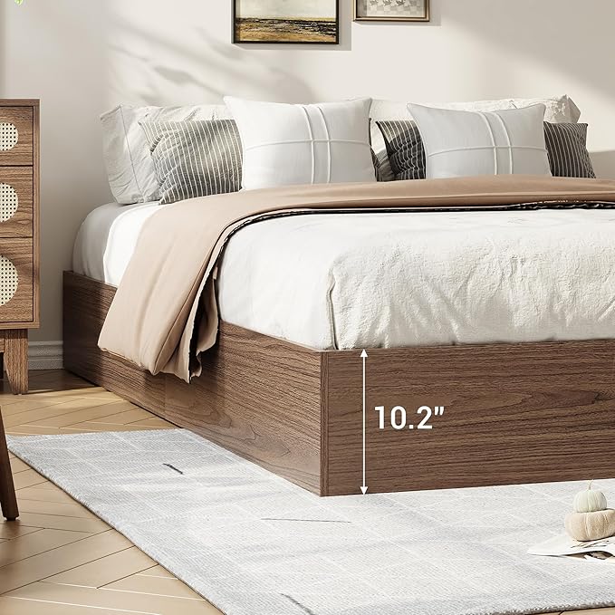 GarveeHome Queen Size Wood Platform Bed Frame with 2 Storage Drawers, Wooden Bed Frame Without Headboard, Wood Slat Support, No Box Spring Needed, Easy Assembly