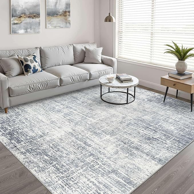 6x9 Area Rugs Living Room: Washable Large Neutral Blue Rug Abstract Soft Modern Stain Resistant Indoor Floor Non-Slip Carpet for Bedroom Nursery Kids Office Playroom Dining Room Under Table Home