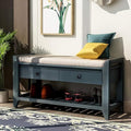 LUMISOL Shoe Storage Bench with Padded Cushion, Rustic Storage Bench with Woven Rattan Doors and Adjustable Shelves for Entryway, Hallway, Living Room, Grey Wash+Beige