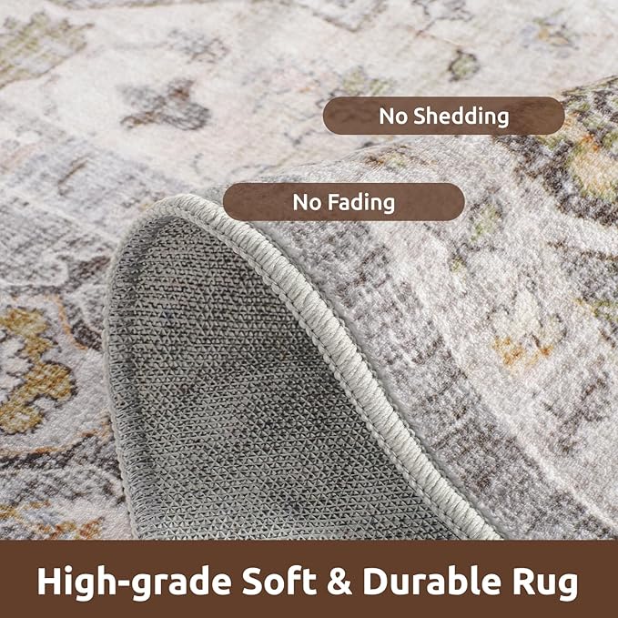 AMOAMI-Area Rug 5X7 Rugs for Living Room-Vintage Soft Grey Rugs for Bedroom-Non Slip Carpet-Machine Washable Rug for Dining Room Living Room Bedroom Office Under Table