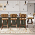 MALOL 26“ Swivel Bar Stools Set of 4, Mid Century PU Leather Counter Height Bar Chairs with Low Back and Metal Legs, Modern Bar Stool Chair for Kitchen Island, Brown
